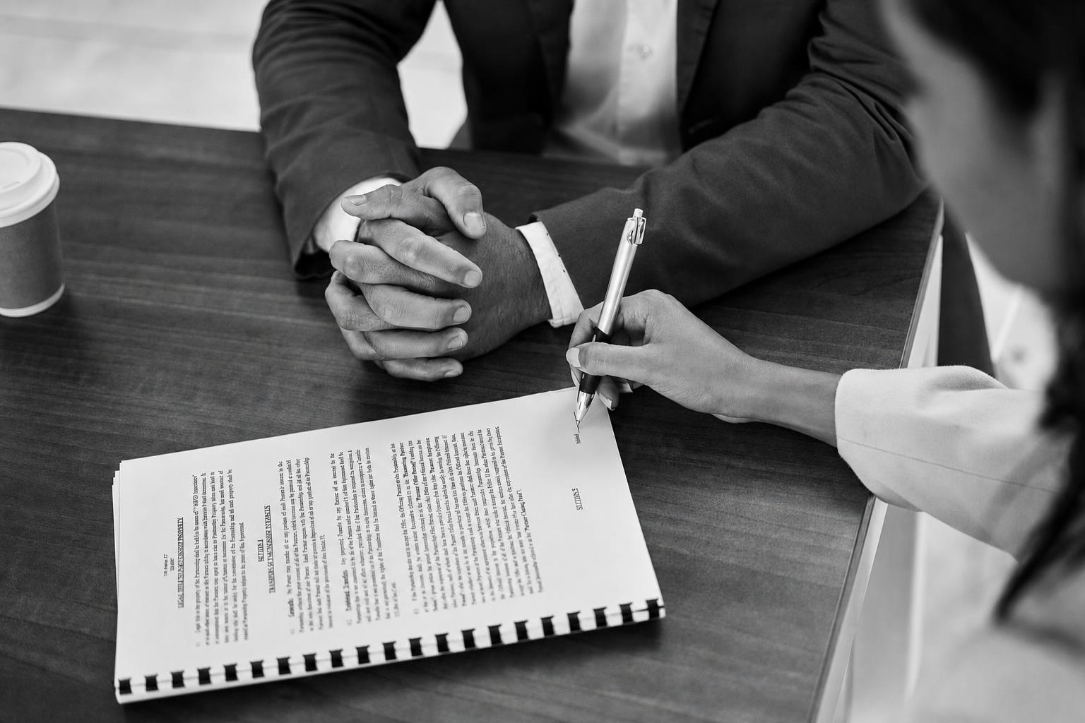 A founder reviewing an itemized contract and scope document before signing